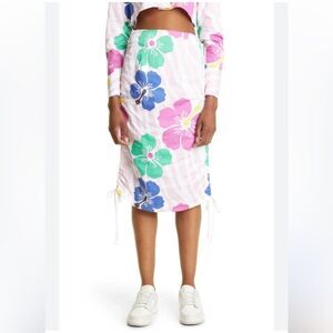 SAMMY B‎ Tory Floral Print Drawstring Cotton Skirt In Pink Estimated Size XS